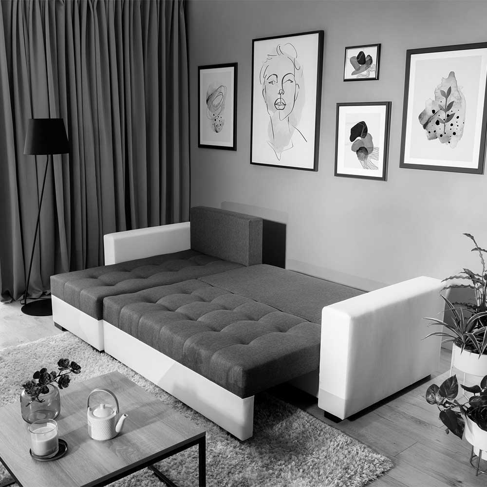 Dreisitzer Schlafcouch in Dunkelbraun Stoff - Fabrizio