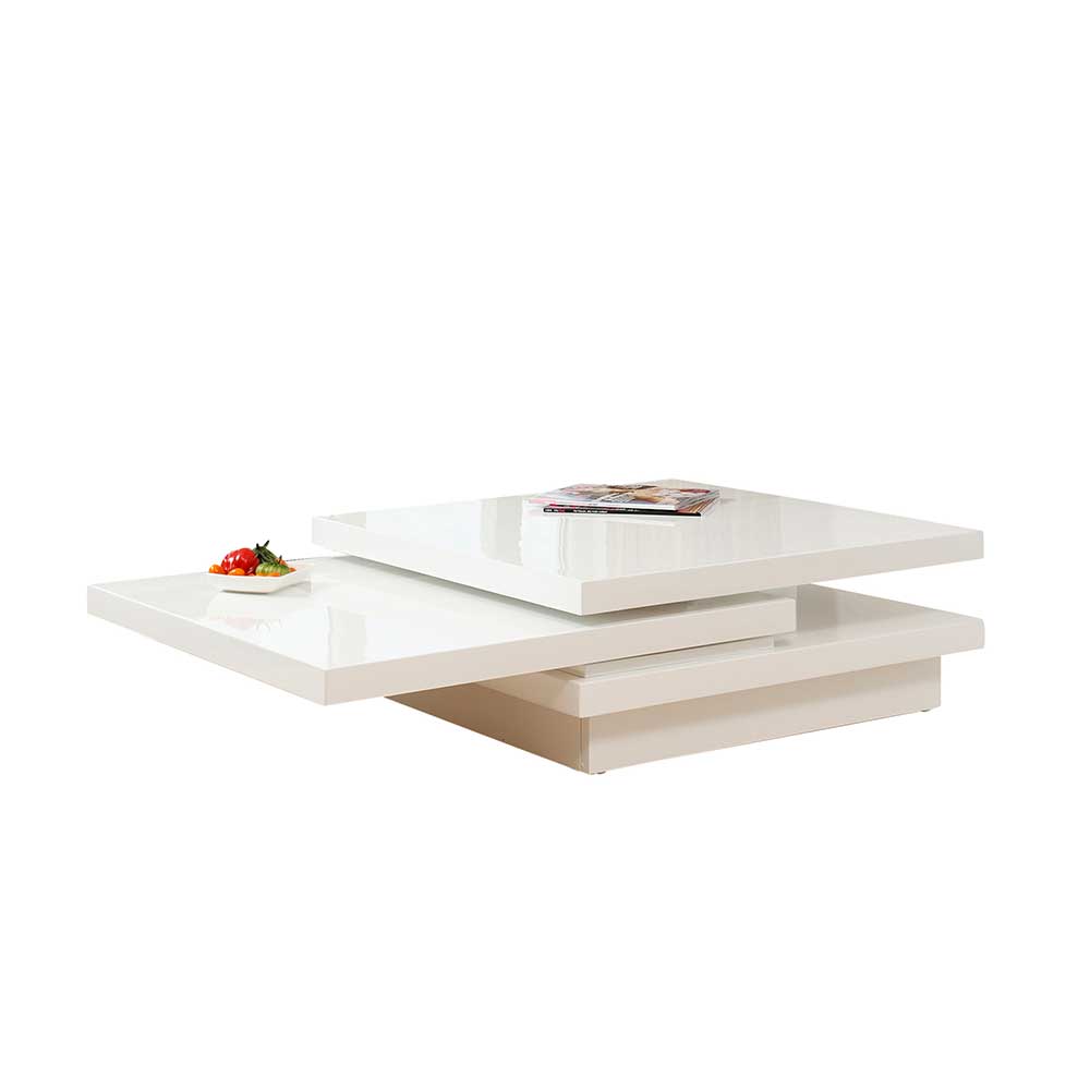 Weißer Couch Hochglanztisch mit drehbaren Platten - Swiganda