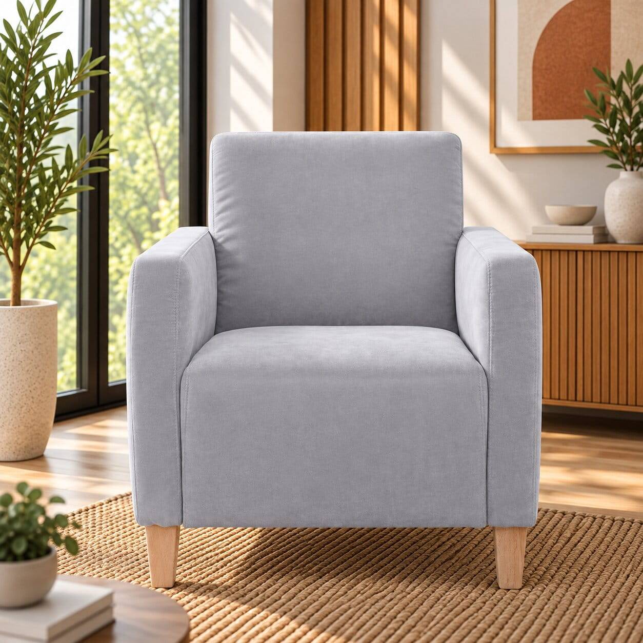 Wohnzimmer Sessel in Silbergrau und Buche - Terasus