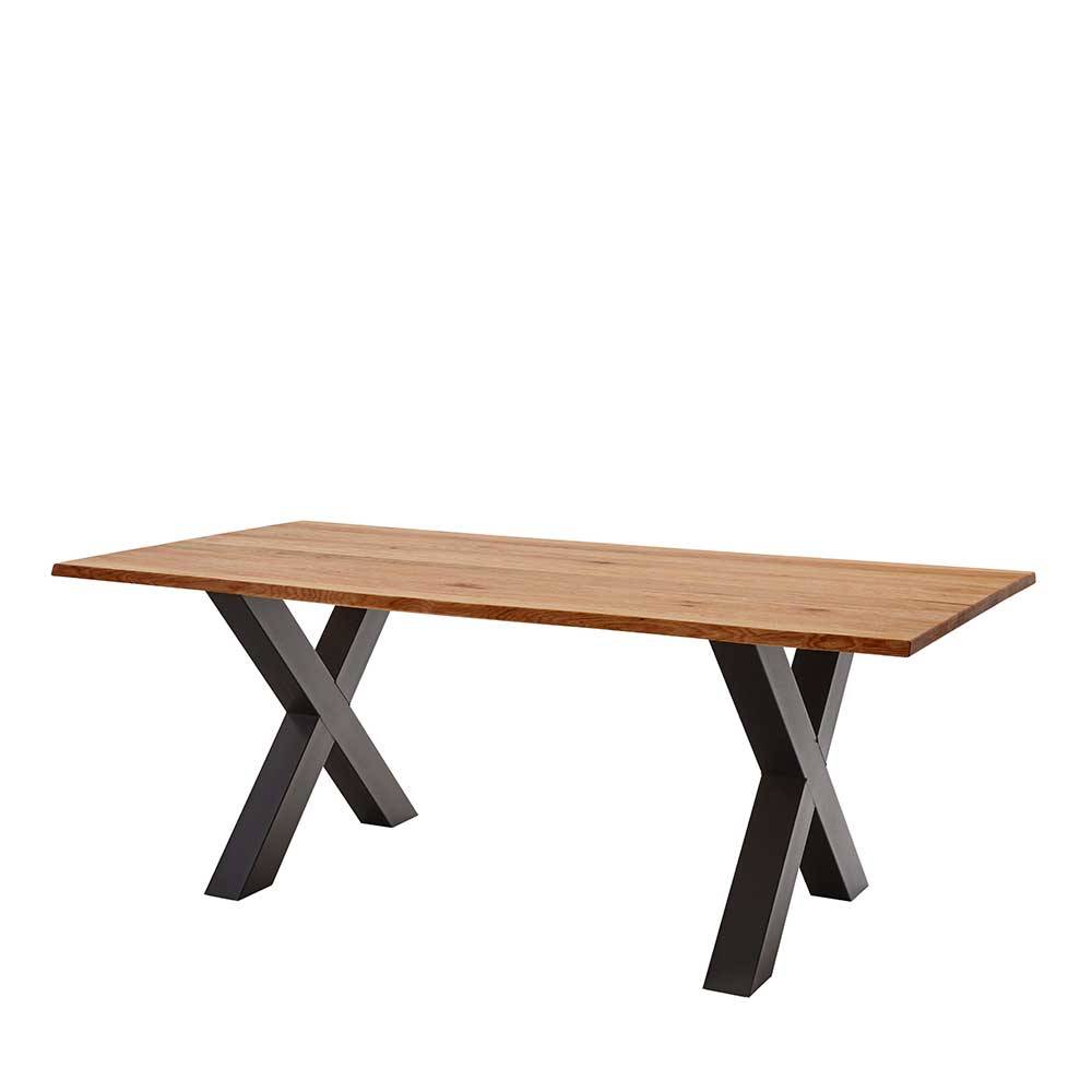 X-Bein Tisch mit Holzplatte Baumkante - Rania