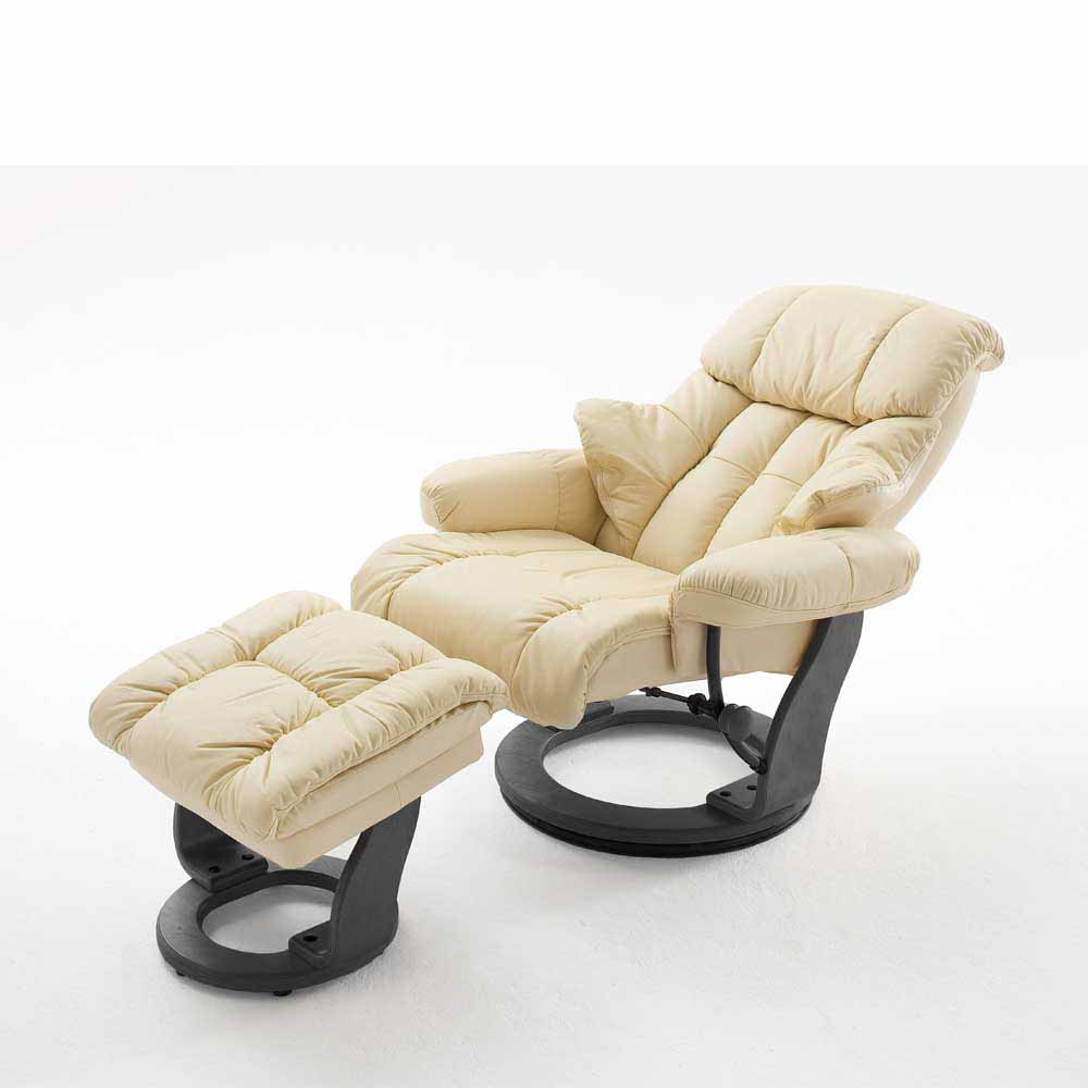 Sessel mit Relaxfunktion Leder in Creme Jet inkl. Fußhocker (zweiteilig)