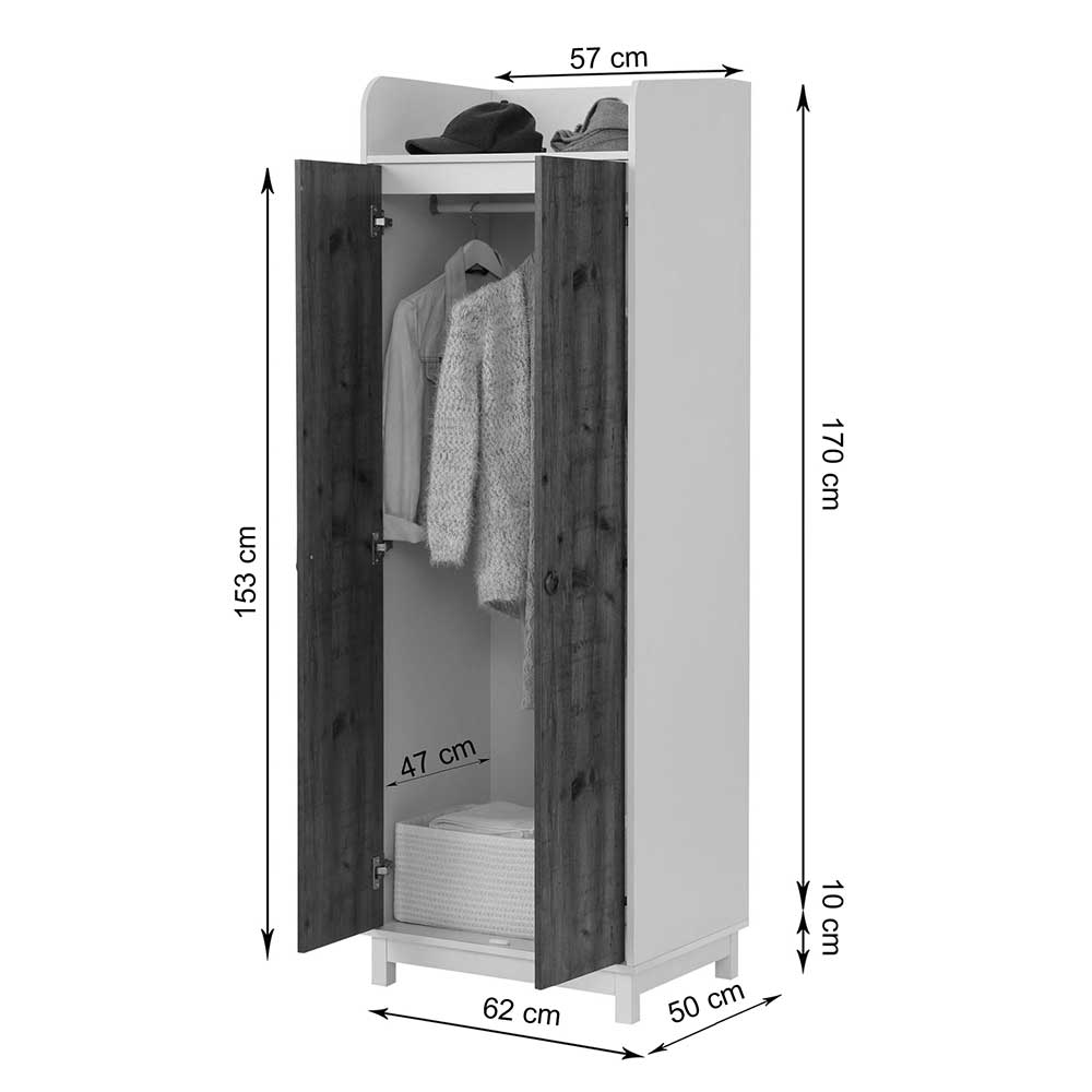 62x180x50 Landhaus Dielenschrank 2-türig - Zeymon