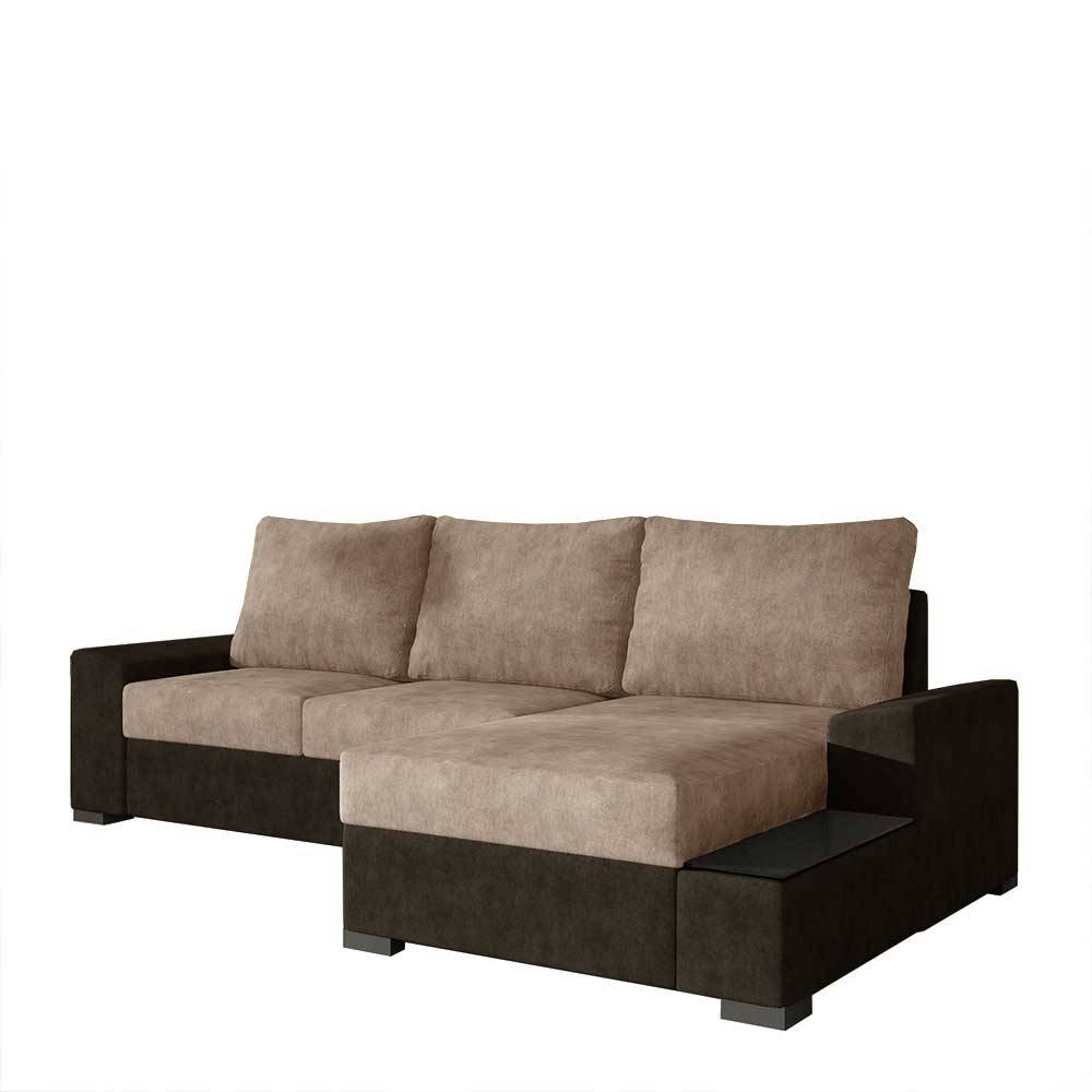 Schlafsofa Ecke in Beige und Dunkelbraun - Subra