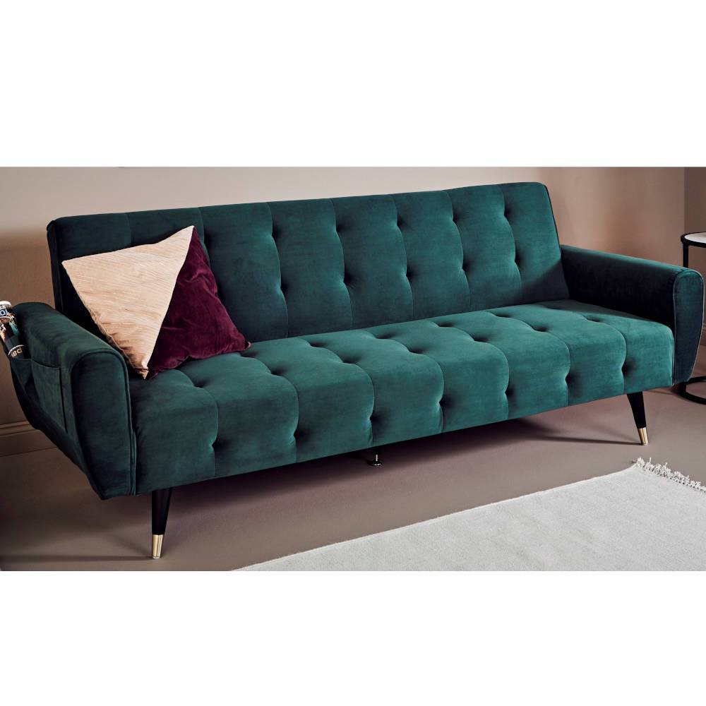 Dreisitzer Schlafsofa in Dunkelgrün Samt - Bela
