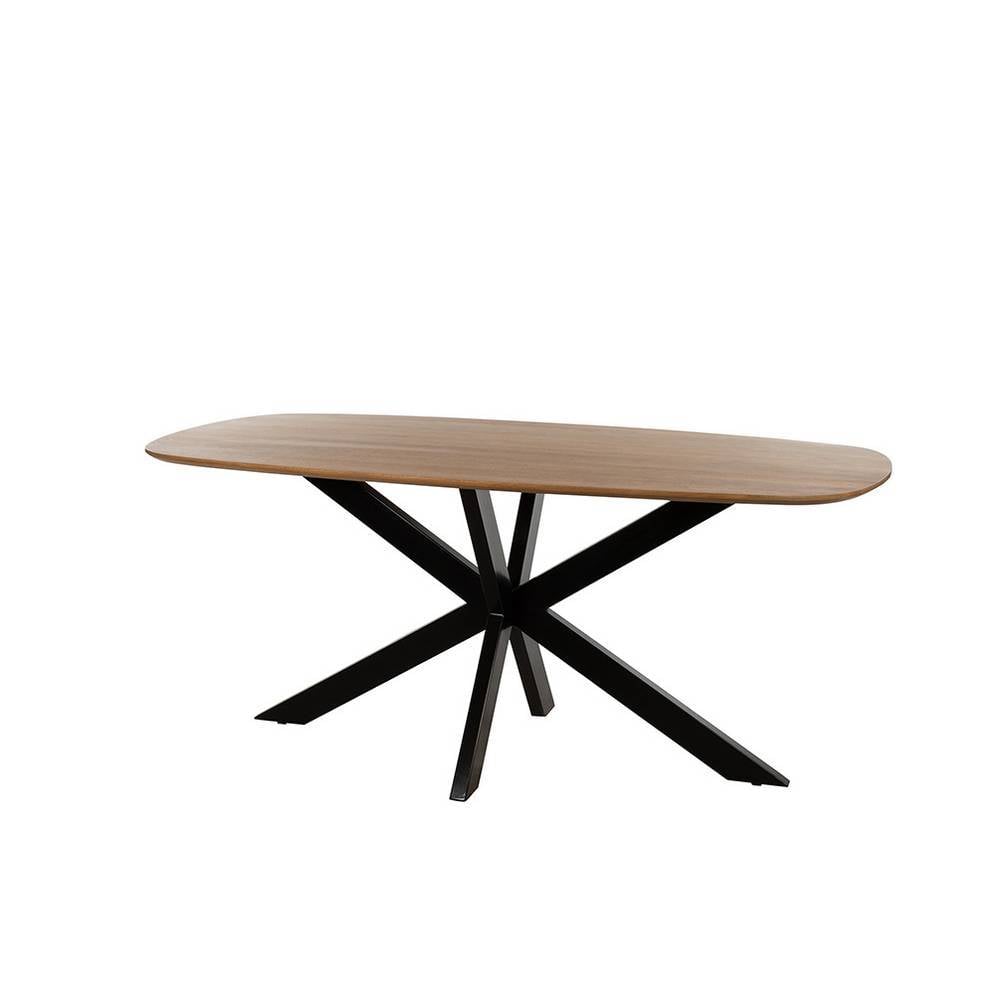 Moderner Esstisch mit Massivholzplatte aus Mangoholz und auffälligem schwarzen Metallfuß – Gozo