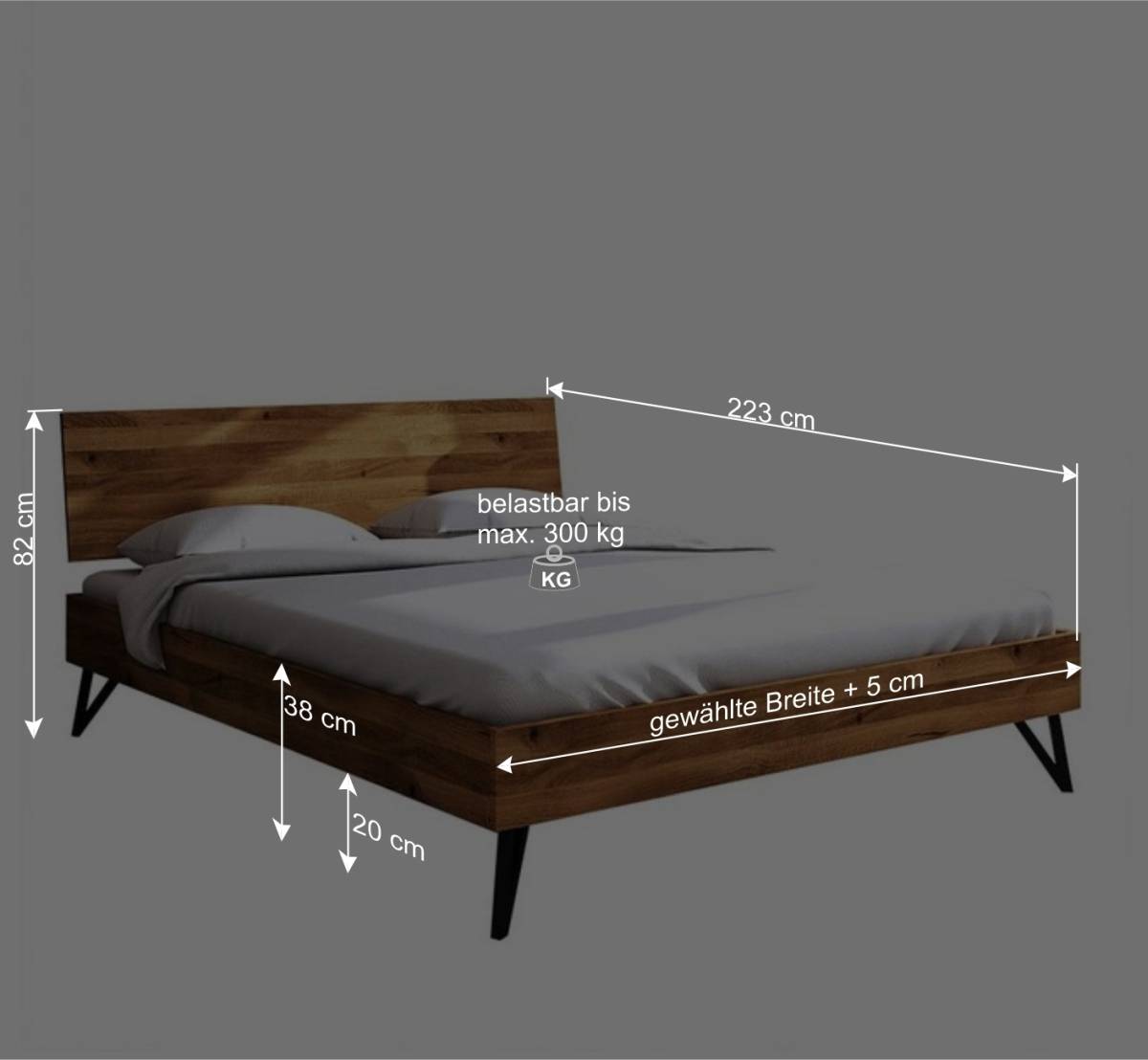 Holzbett mit 210 cm Länge aus Wildeiche geölt - Mandirov