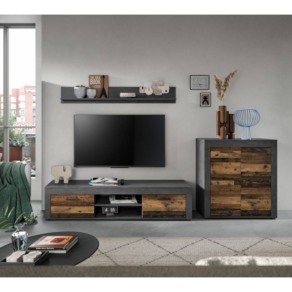 Dreiteiliges TV-Möbel-Set für das Wohnzimmer mit Lowboard, Schrank und Regal – Istrewy
