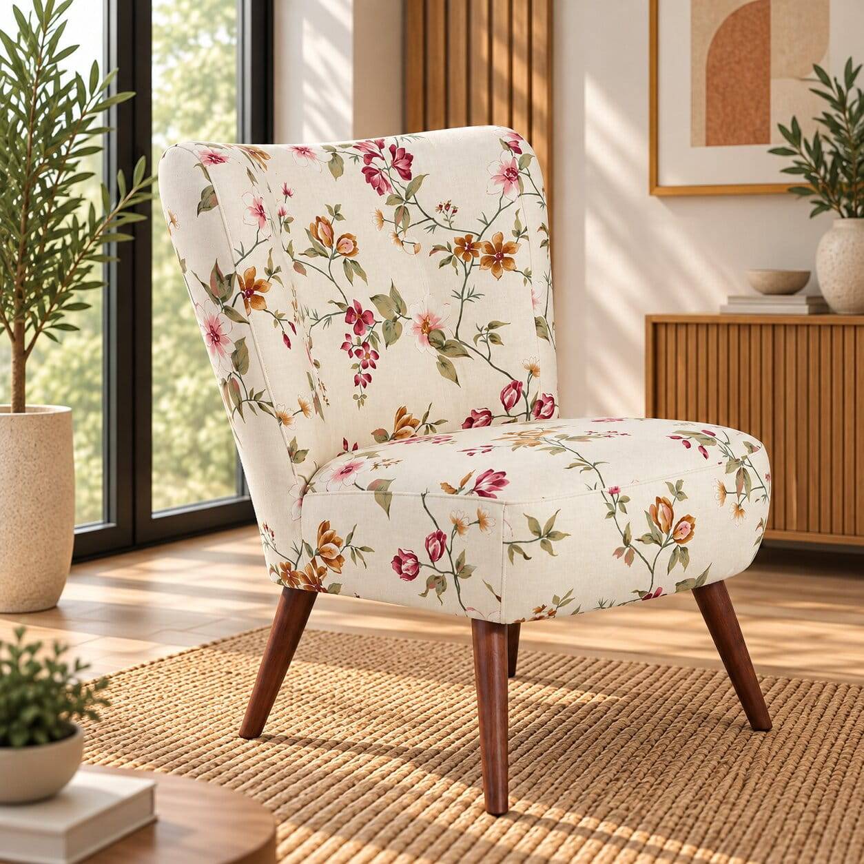 Romantischer Sessel mit Blumen Stoffbezug - Tila