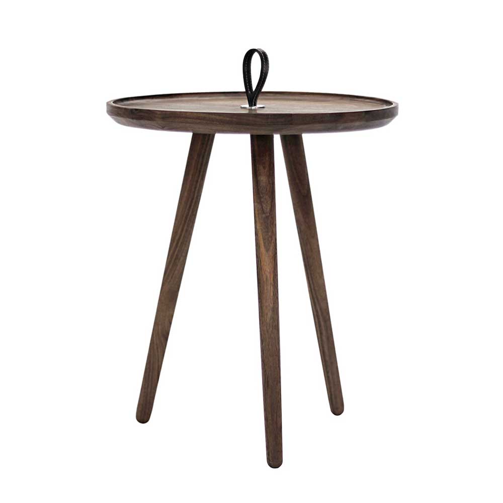 43x50x43 Runder Tisch aus Nussbaum Holz & Leder - Roswito