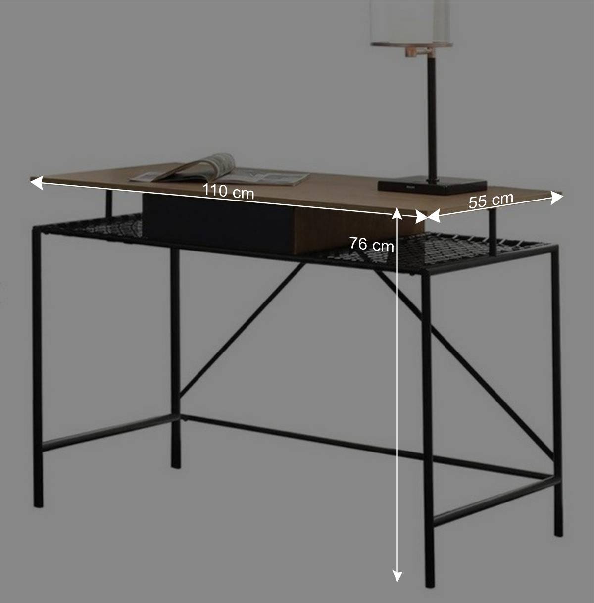 Designer Schreibtisch mit Ablagen aus Kunstrattan - Zavias