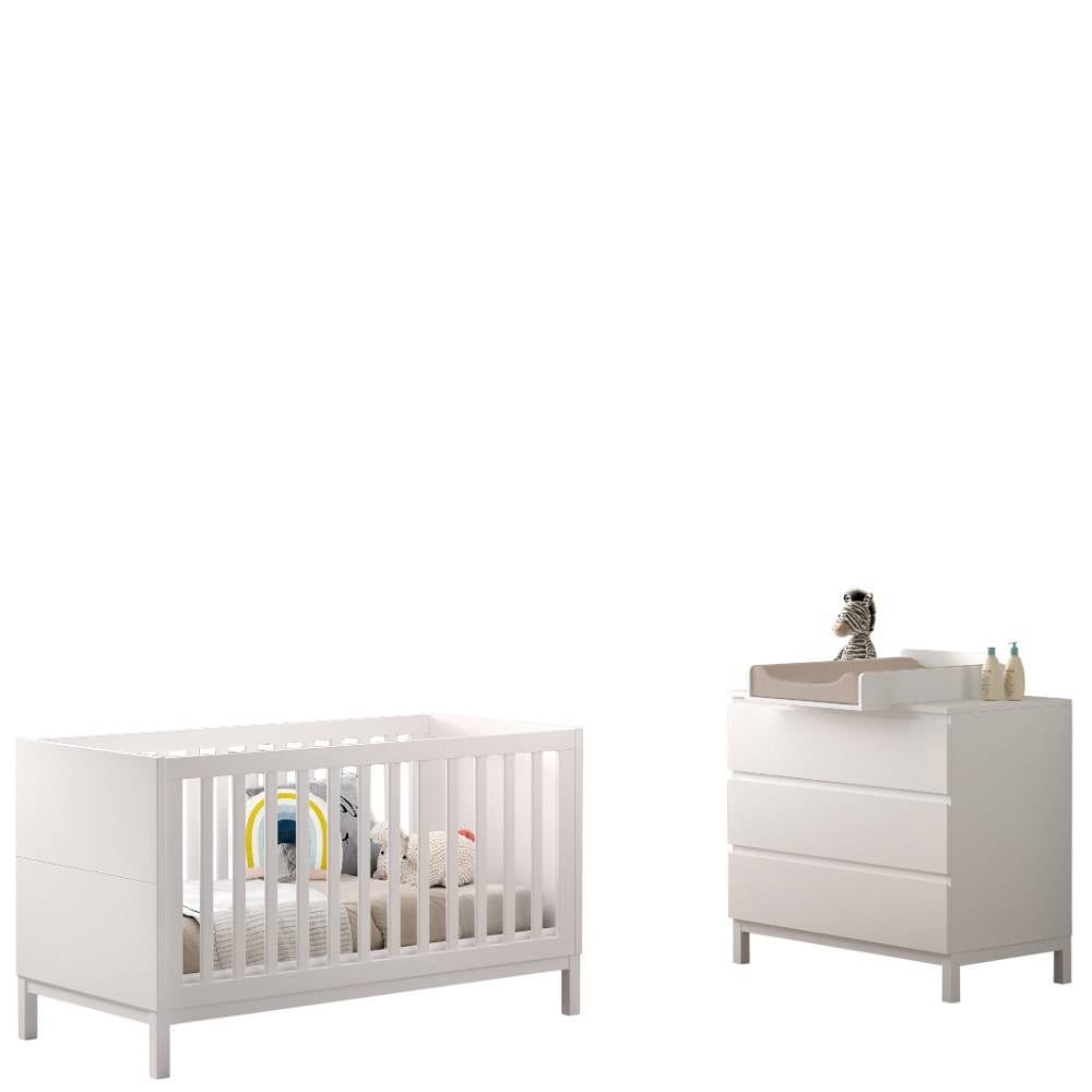 Komplettes Babyzimmer Set mit weißem Gitterbett und passender Wickelkommode – Crocinol