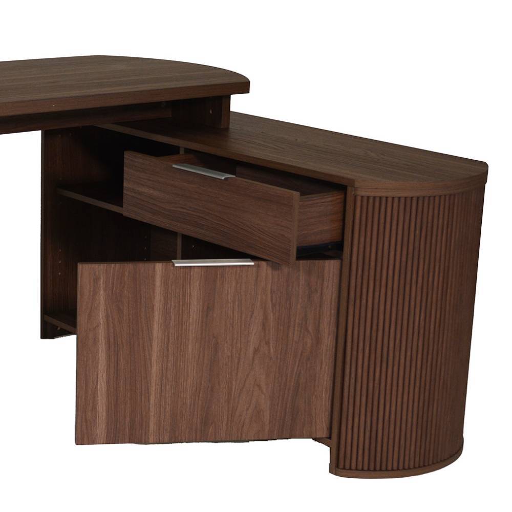 Schreibtisch mit Seitenregal in Walnuss Optik - Castalla