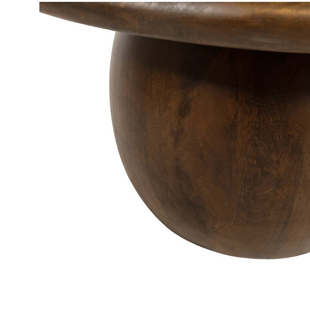 Walnussbrauner Couchtisch mit kugelförmigem Holzsockel – Sabina