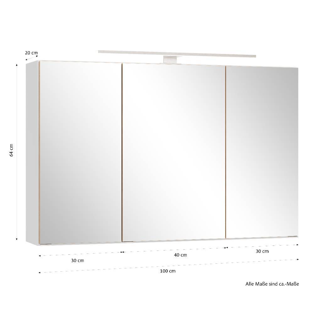 100cm Badezimmer-Spiegelschrank in Mattweiß - Yvonja