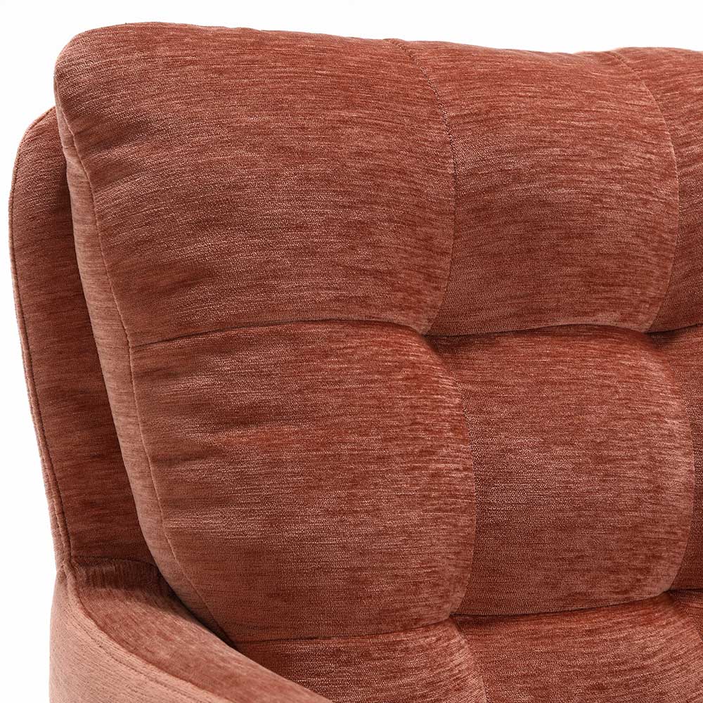 Detail der gepolsterten Rückenlehne aus Chenille-Stoff in Kupfer Rotbraun – Medeos