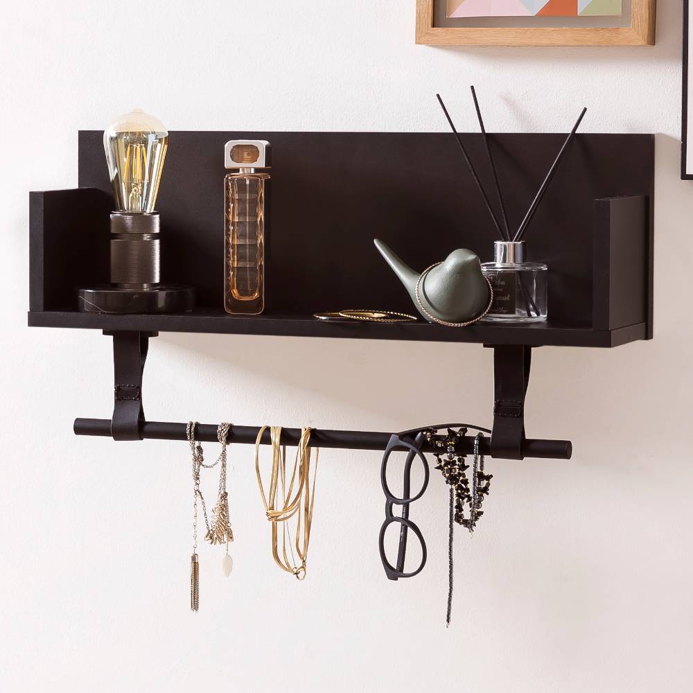 Schwarze Wandkonsole mit Stange - Pietra