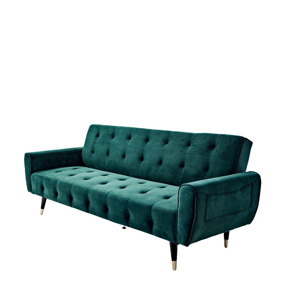 Dreisitzer Schlafsofa in Dunkelgrün Samt - Bela
