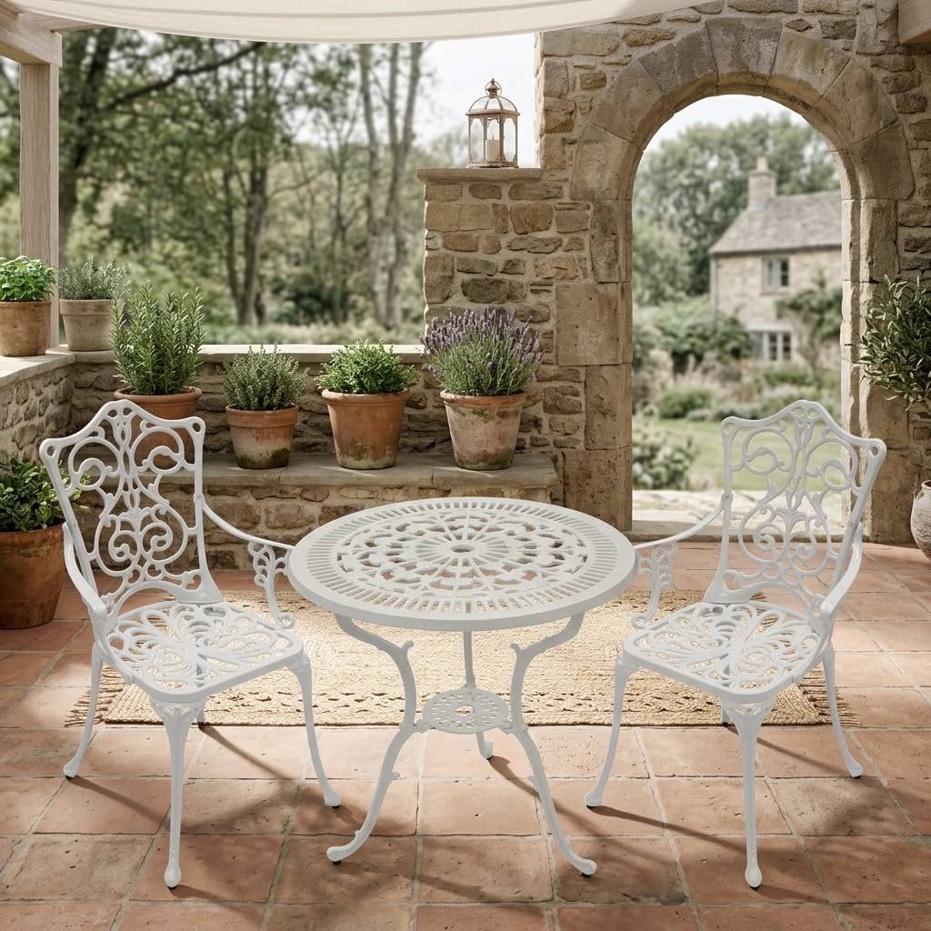 Weiße Gartenmöbel aus Metall Aluminium - Leano (dreiteilig)