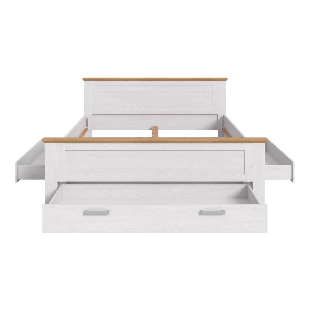 Modernes Bett mit Stauraumfunktion, offenen Schubkästen und Holzdetails – Fusaro