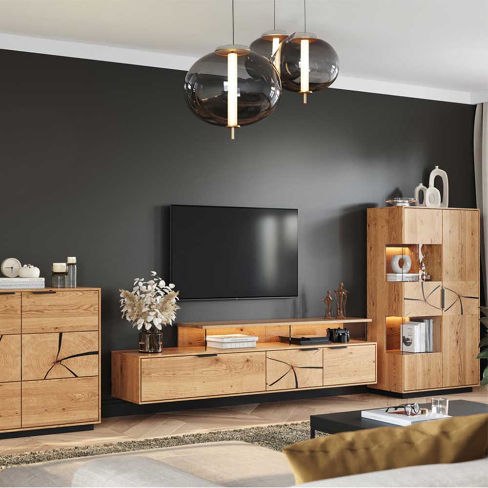 Eichenholz Highboard mit Hirnholz Applikation - Deruta