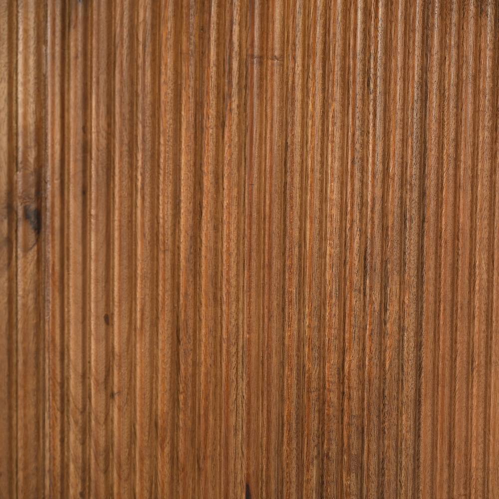 Gerillter Holzsockel aus Mangoholz detailliert für den ovalen Wohnzimmertisch – Galadira