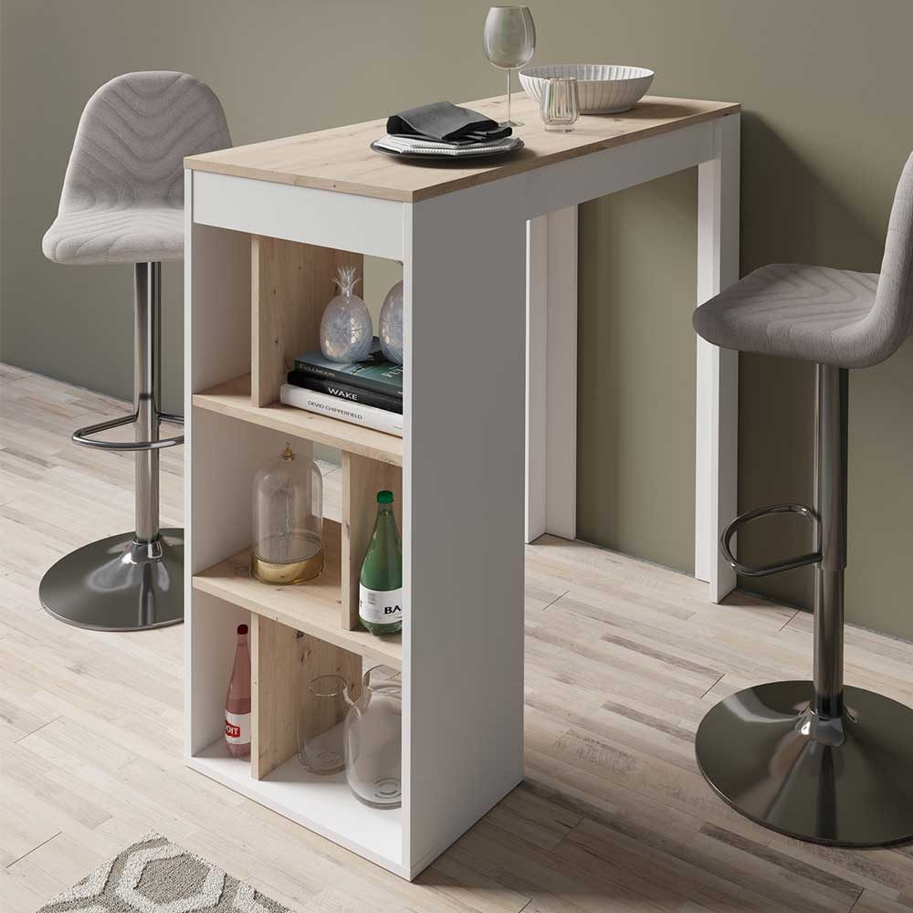 Bartisch mit Regal in Weiß & Wildeiche - Nulierto