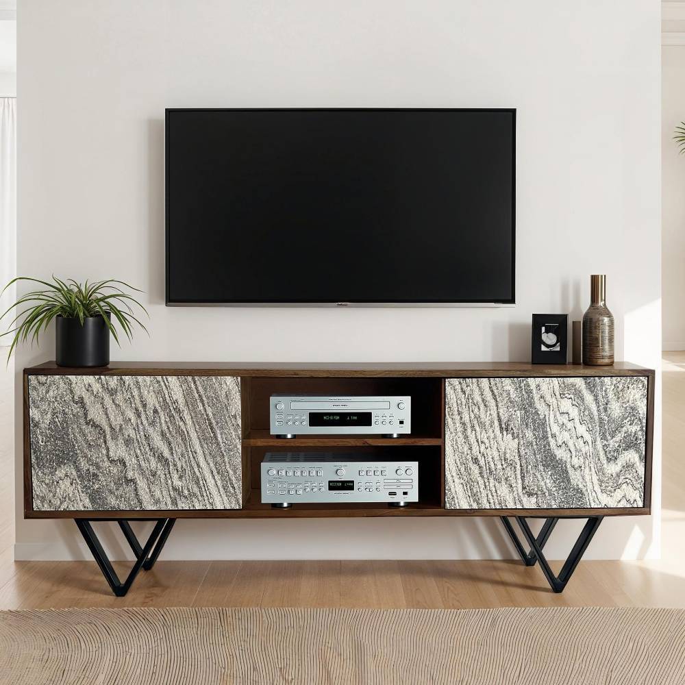 TV-Lowboard in Steinoptik und Akazie Braun - Eckpoint