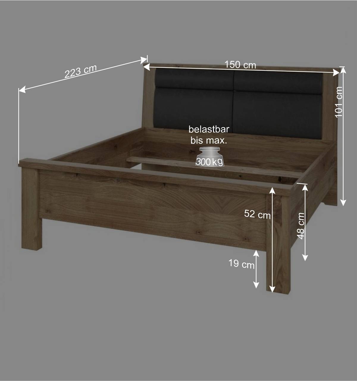 140x200 cm Asteiche Bett teilmassiv - Riostar