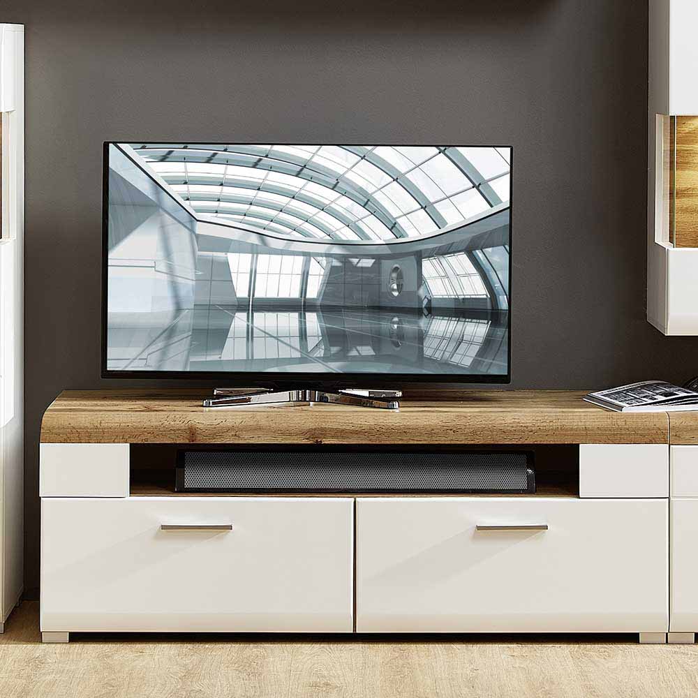 Wohnwand TV Unterschrank in Weiß Eiche - Lisepio