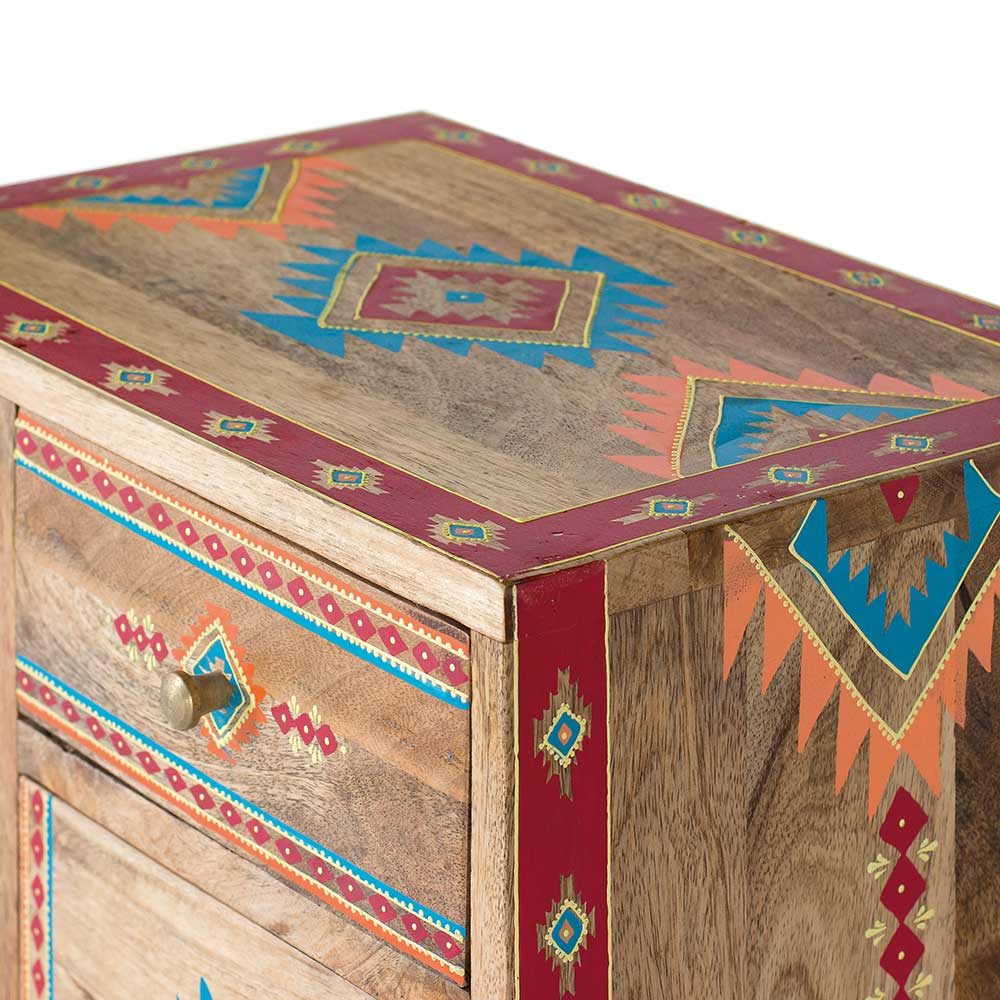 Mangoholz Kommode mit Ethno Ornamenten - Linall