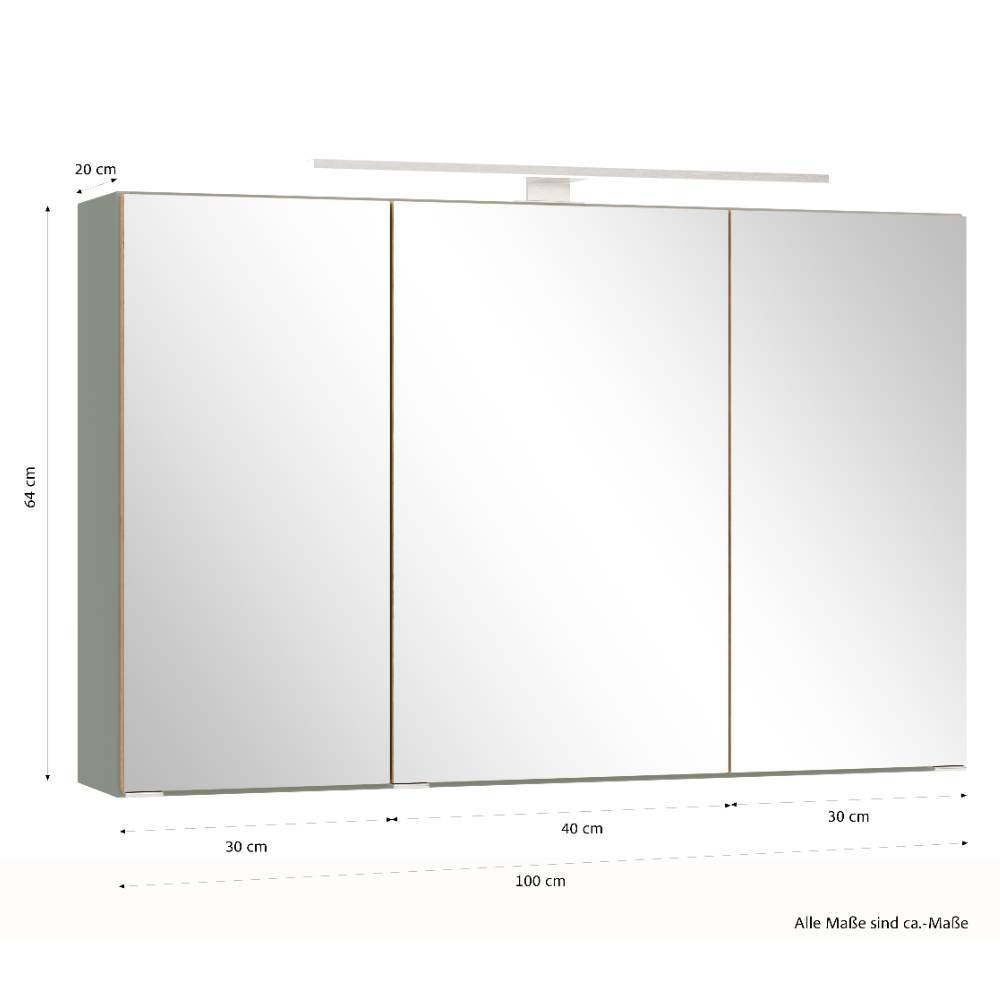 100cm Badezimmer-Spiegelschrank in Graugrün - Malivtros