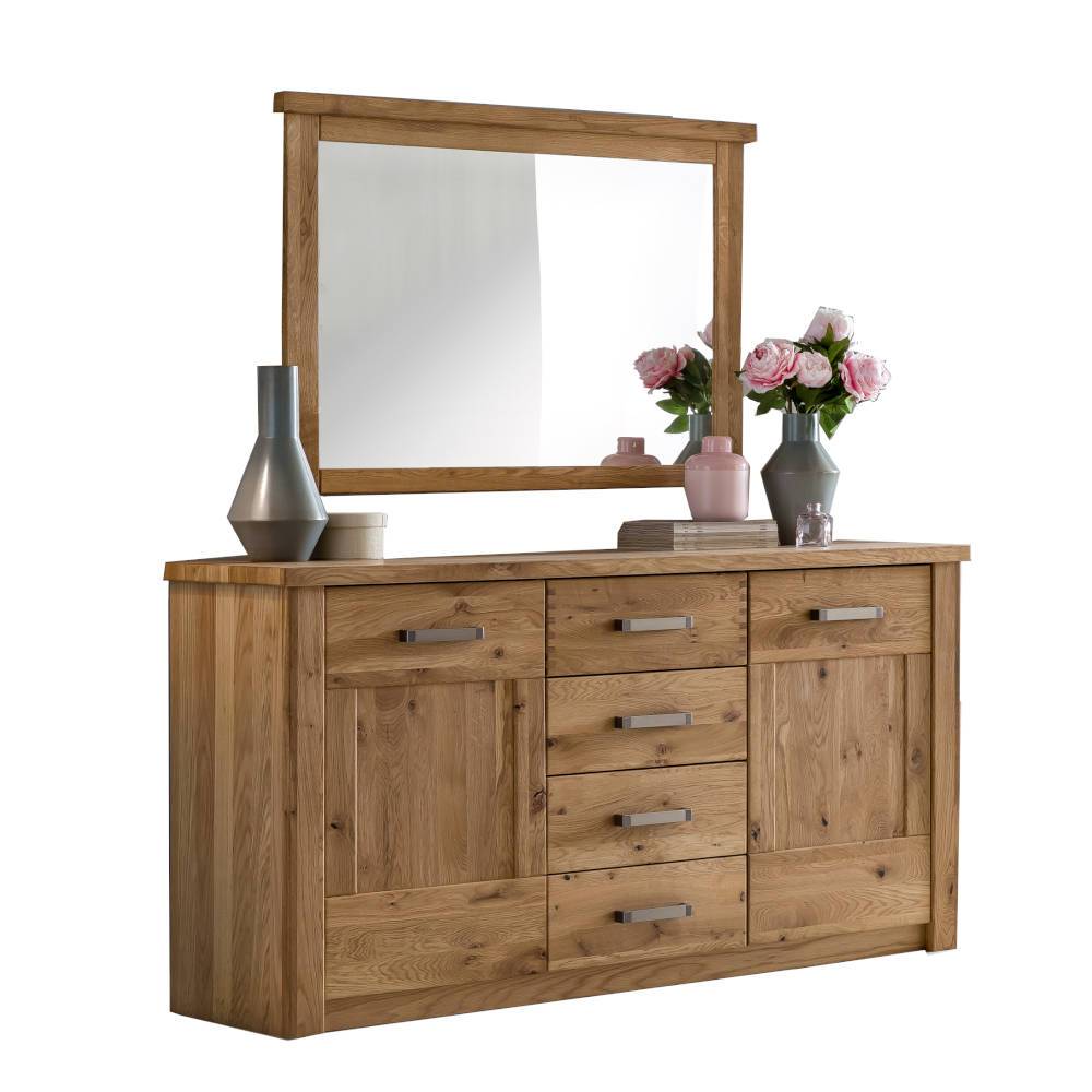 Flur Sideboard und Spiegel Set aus massiver Wildeiche für den Eingangsbereich – Riostar