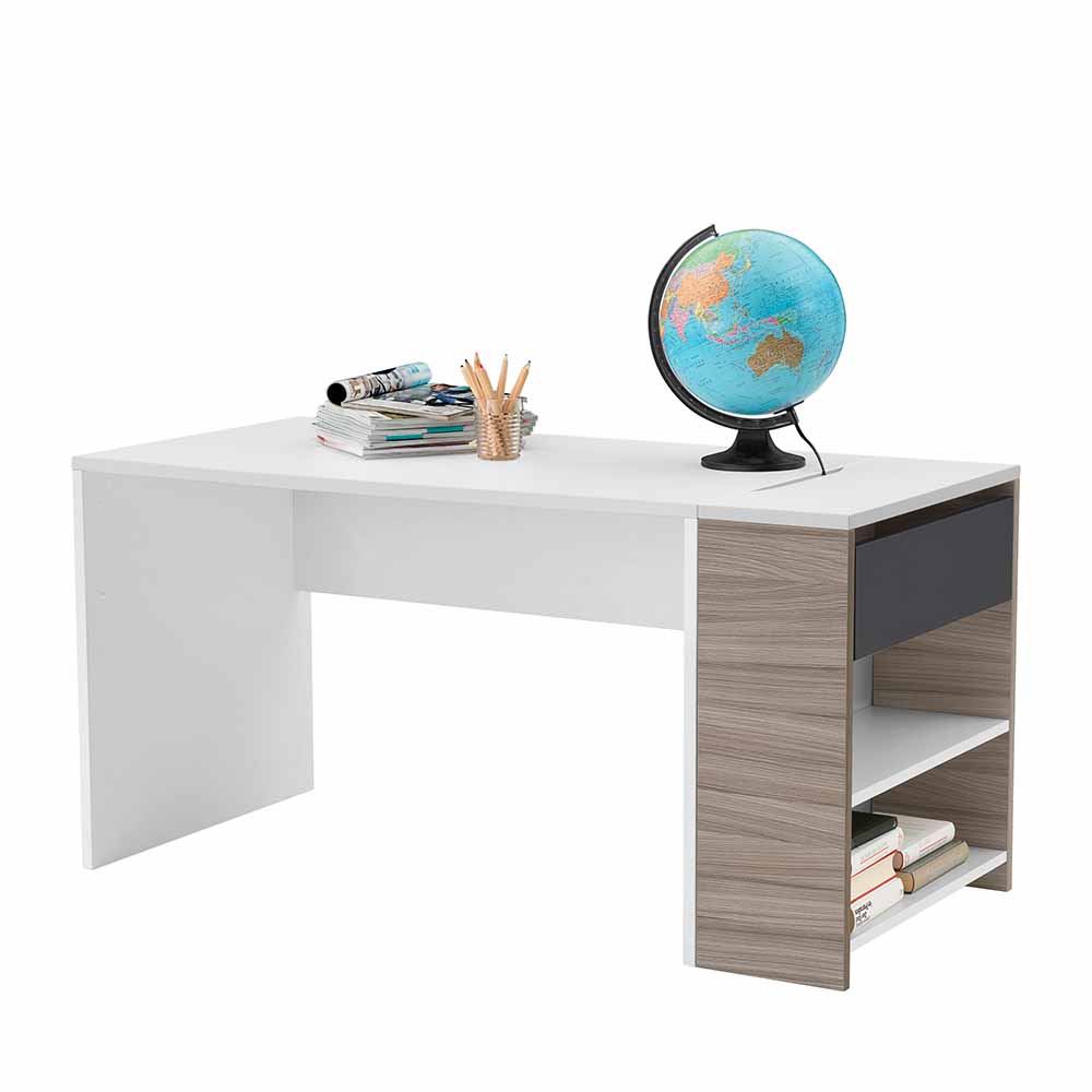 Schreibtisch Arbeitsplatz Ragimar in Weiß Holzdekor Anthrazit