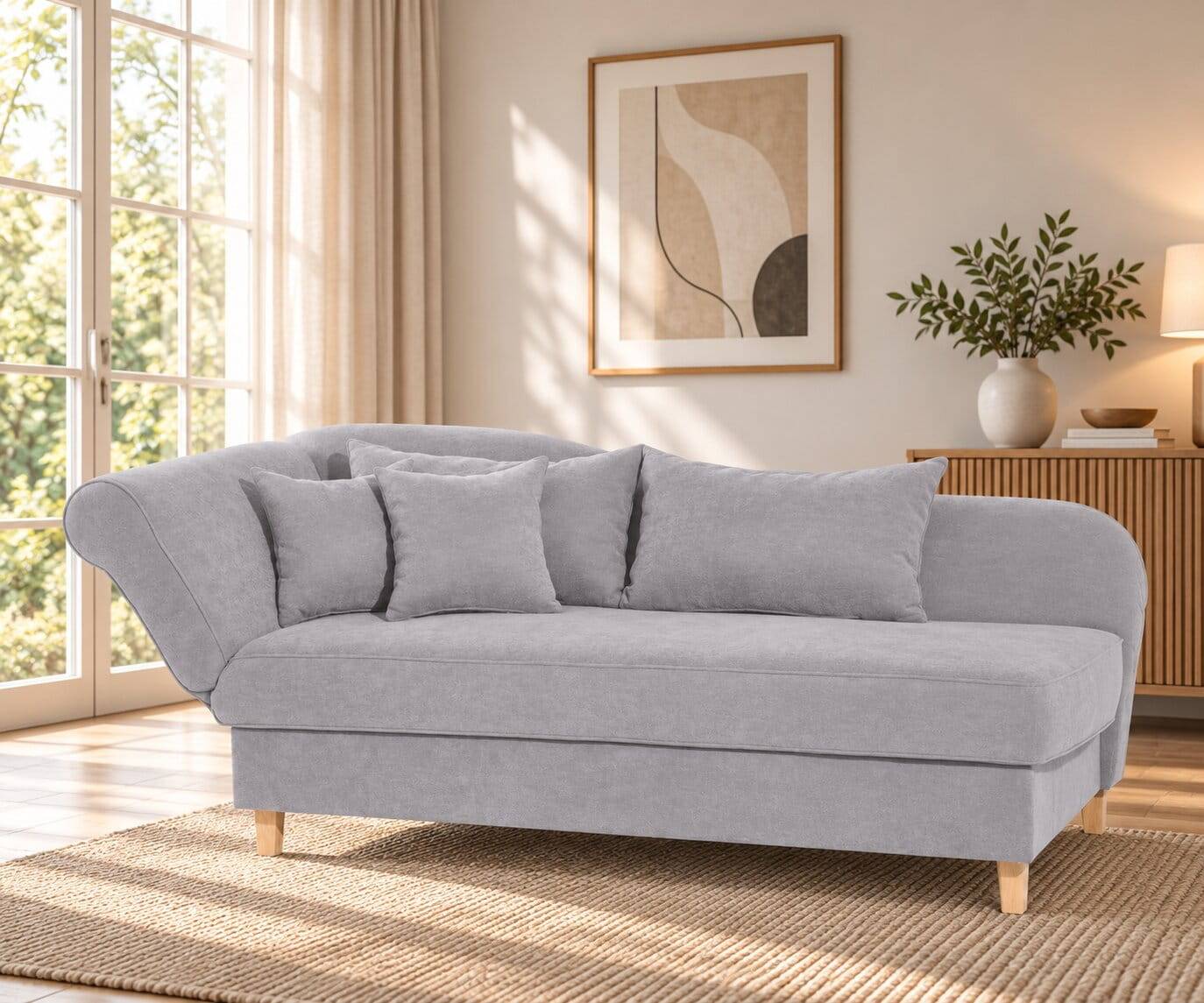 Chaiselongue in Silbergrau mit Buche - Puvina