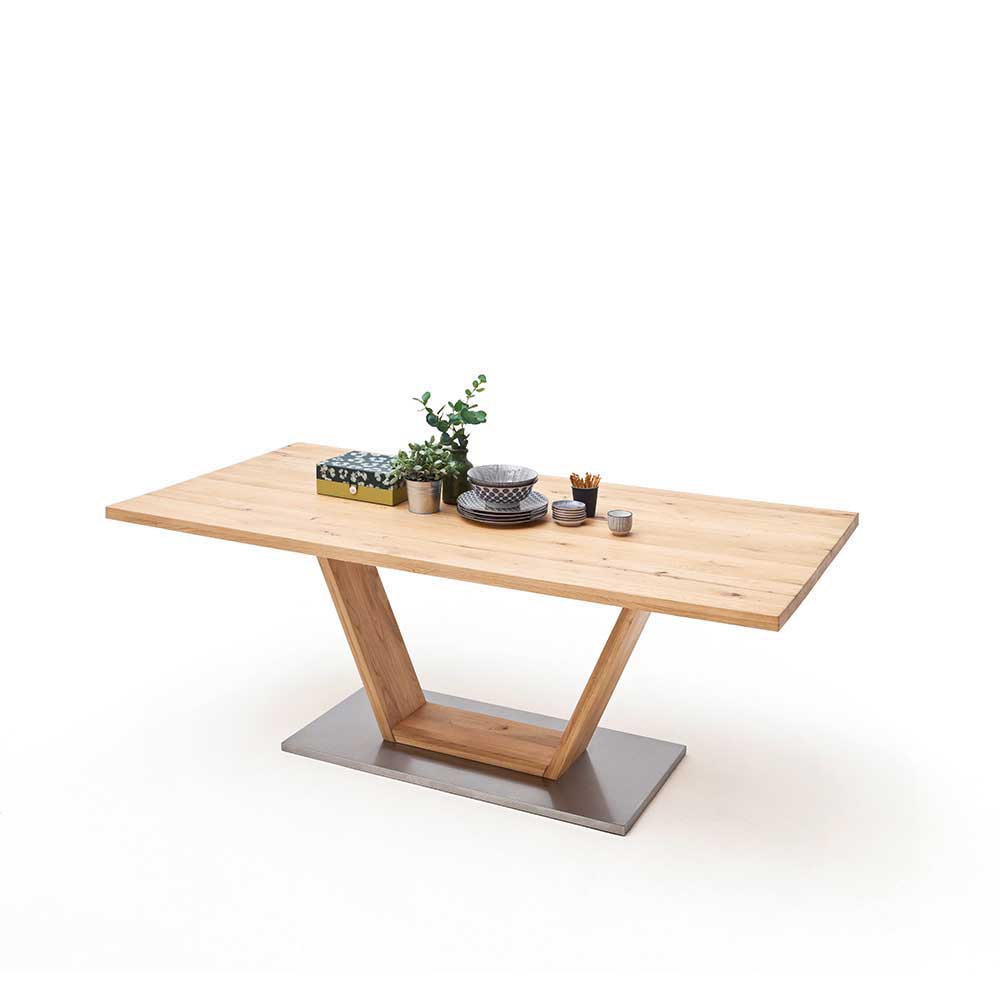 Esszimmertisch mit Balkeneiche massiv Woodny & V-Design Gestell