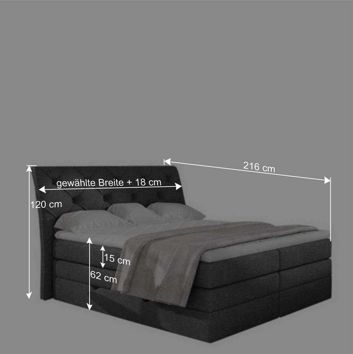 Chesterfield Samt-Boxspringbett in Dunkelblau - Cleveland