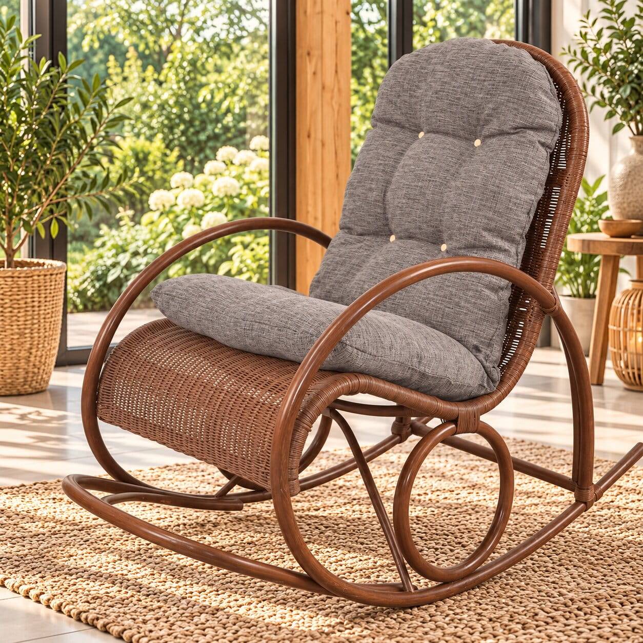 Brauner Schaukelstuhl aus lackiertem Rattan - Asalion