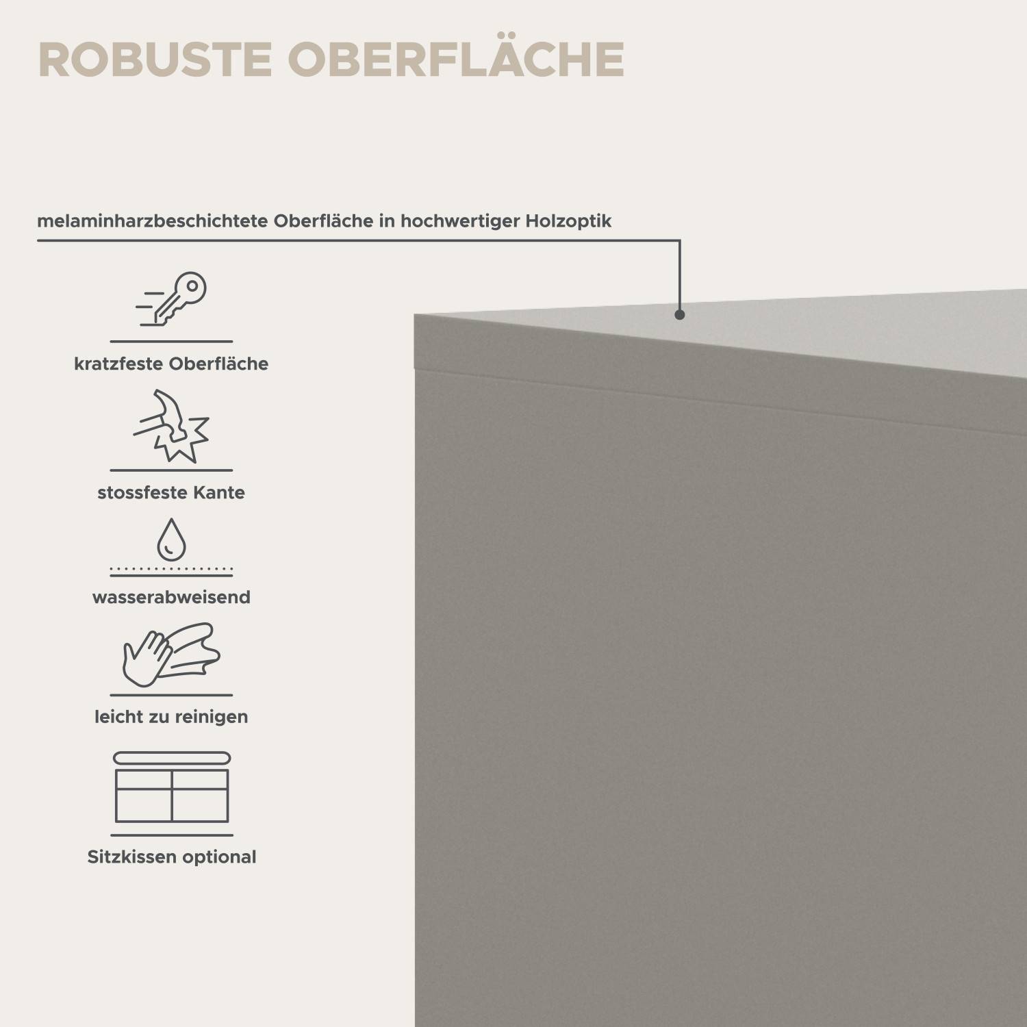 Robuste, kratzfeste und wasserabweisende Oberfläche der Flurgarderobe in Holzoptik – Elvadia