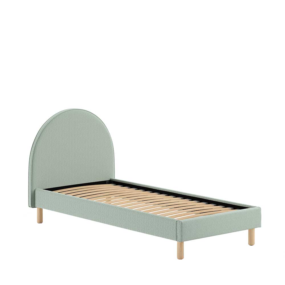 Scandi Chic Polsterbett aus Boucle Stoff in Grün - Skylab