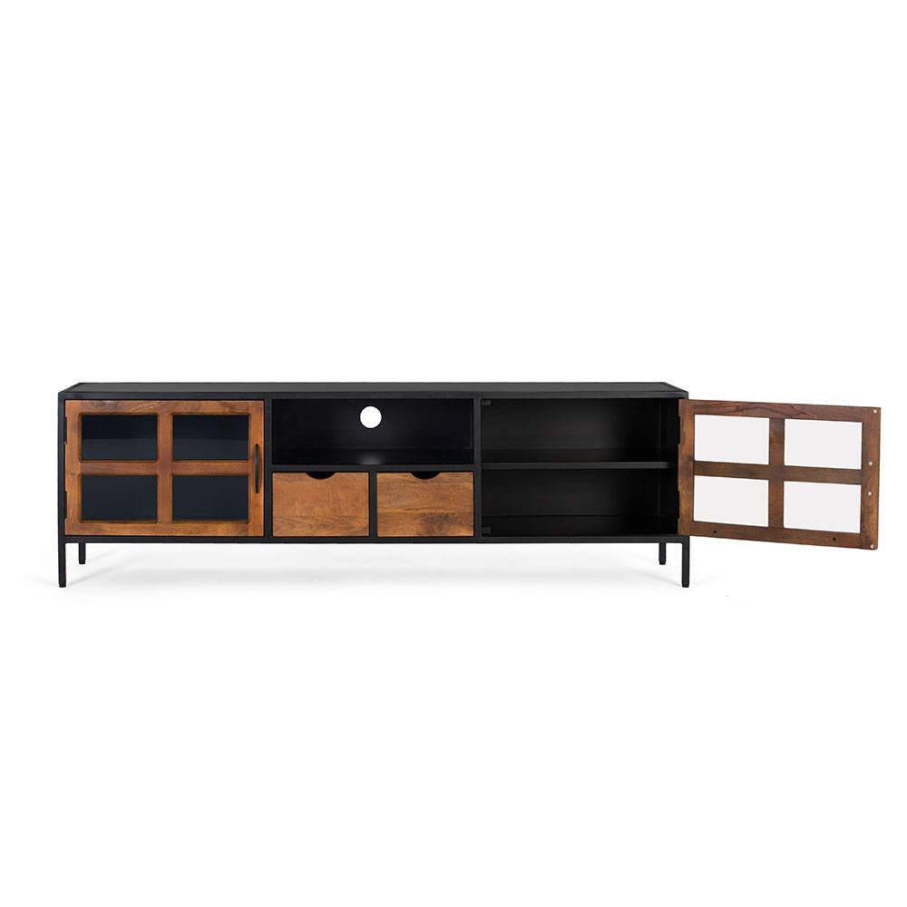 Industrial TV Kommode mit Glastüren - Hayato