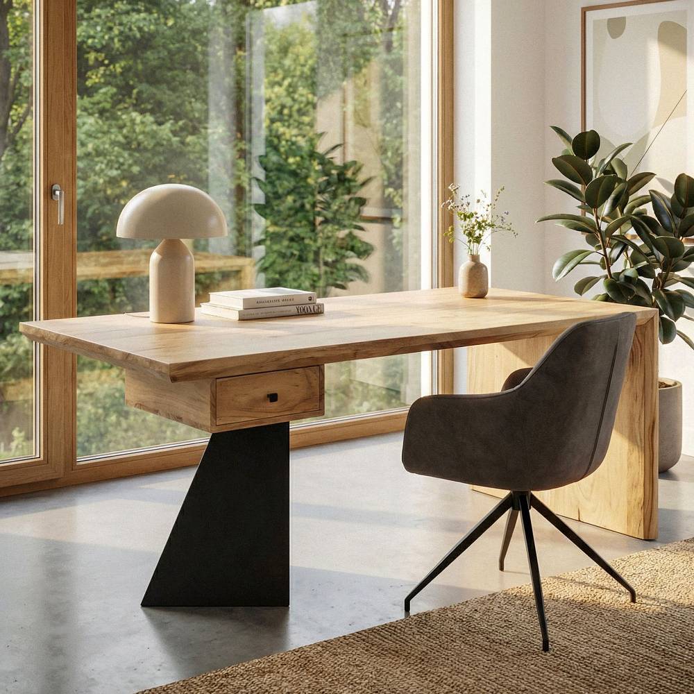 Design Schreibtisch aus Akazienholz und Metall - Rino