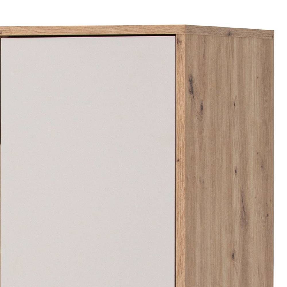 Obere rechte Ecke des Highboards mit heller Tür und Korpus in warmer Wildeiche Holzoptik – Spain