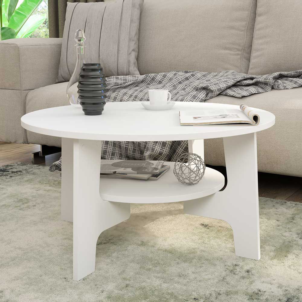 Weißer Wohnzimmertisch mit runder Tischplatte - Secilia