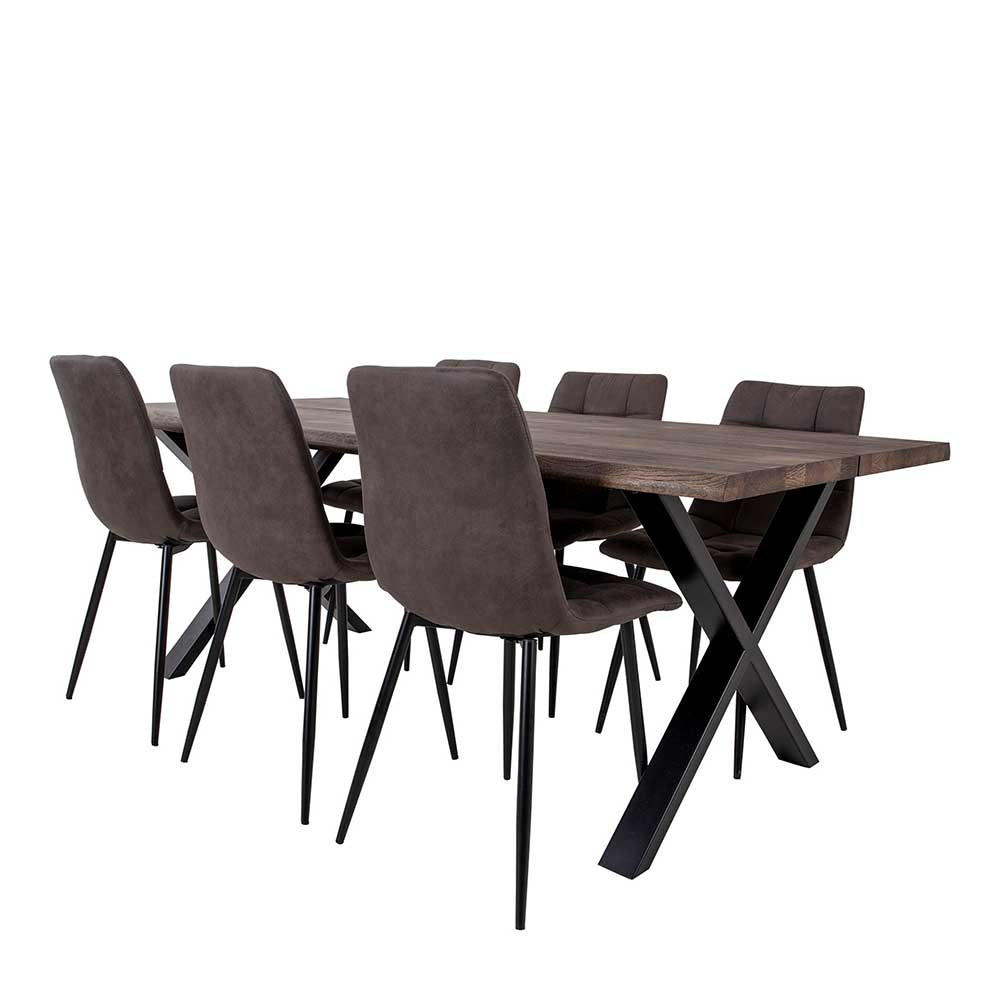 Dunkler Eiche Tisch & Stühle in Dunkelbraun - Jovena (siebenteilig)