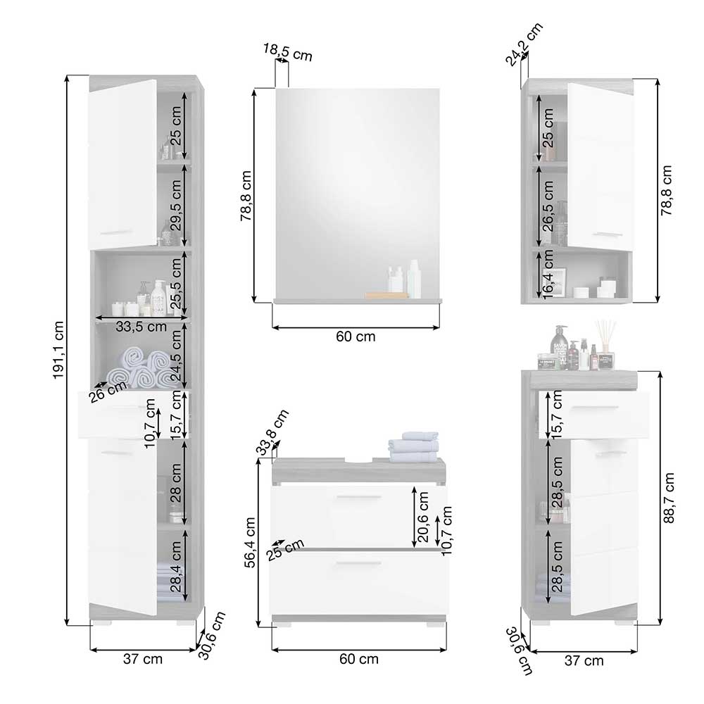 Badezimmermöbel - komplettes Set - Nancys (fünfteilig)
