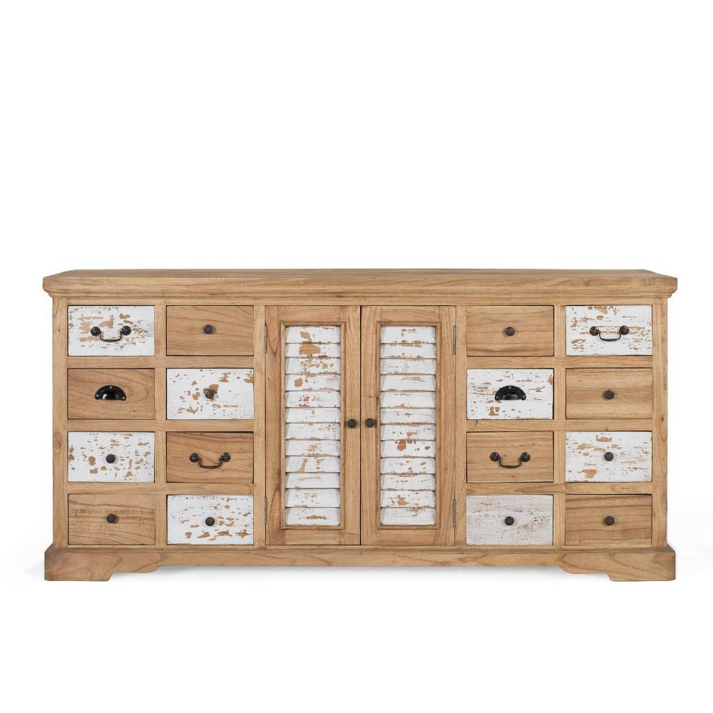 Shabby Chic Sideboard aus hellem Holz mit sechzehn Schubladen und zwei Türen – Lamedda