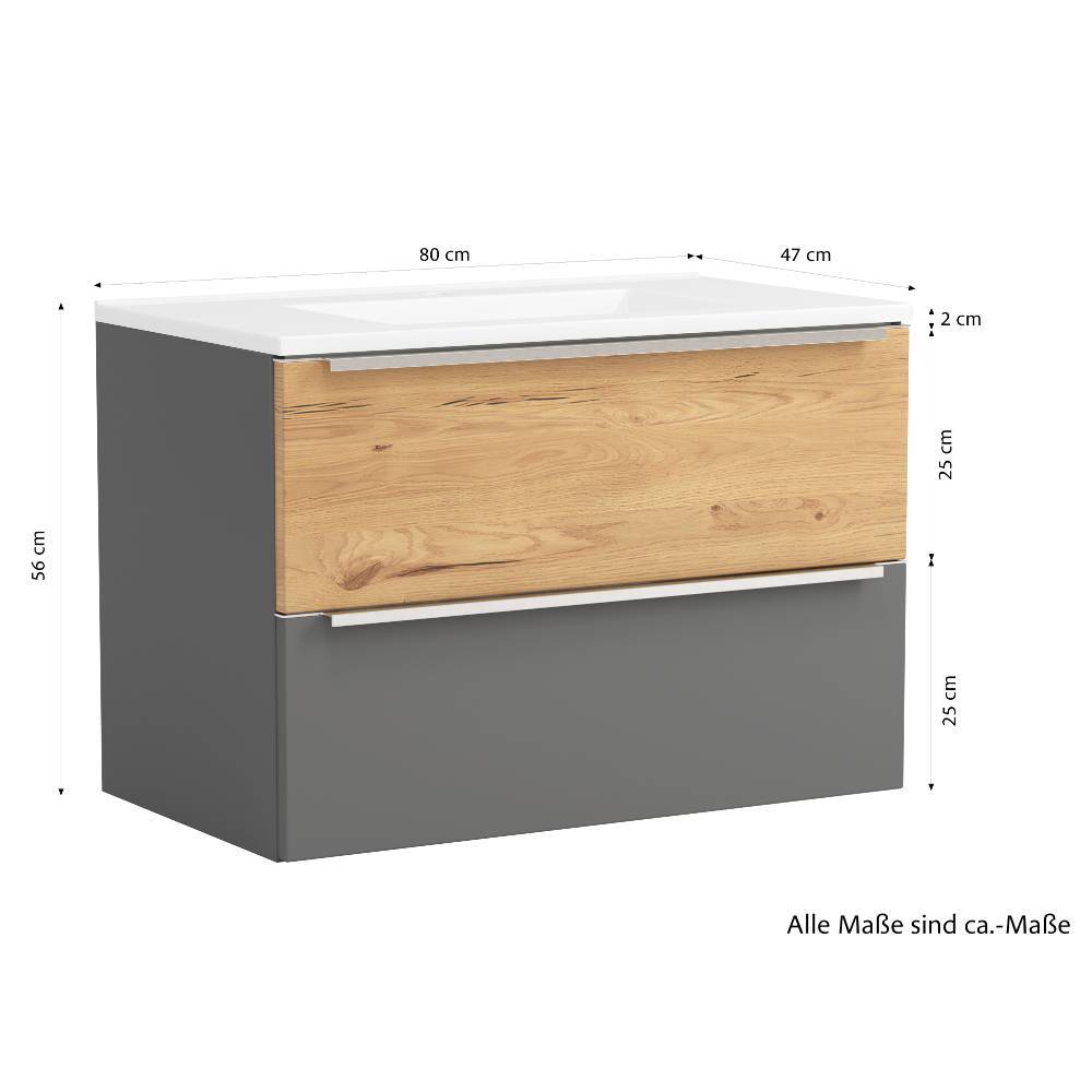 80cm Waschtisch mit Mineralgussbecken in Mattgrau - Reill