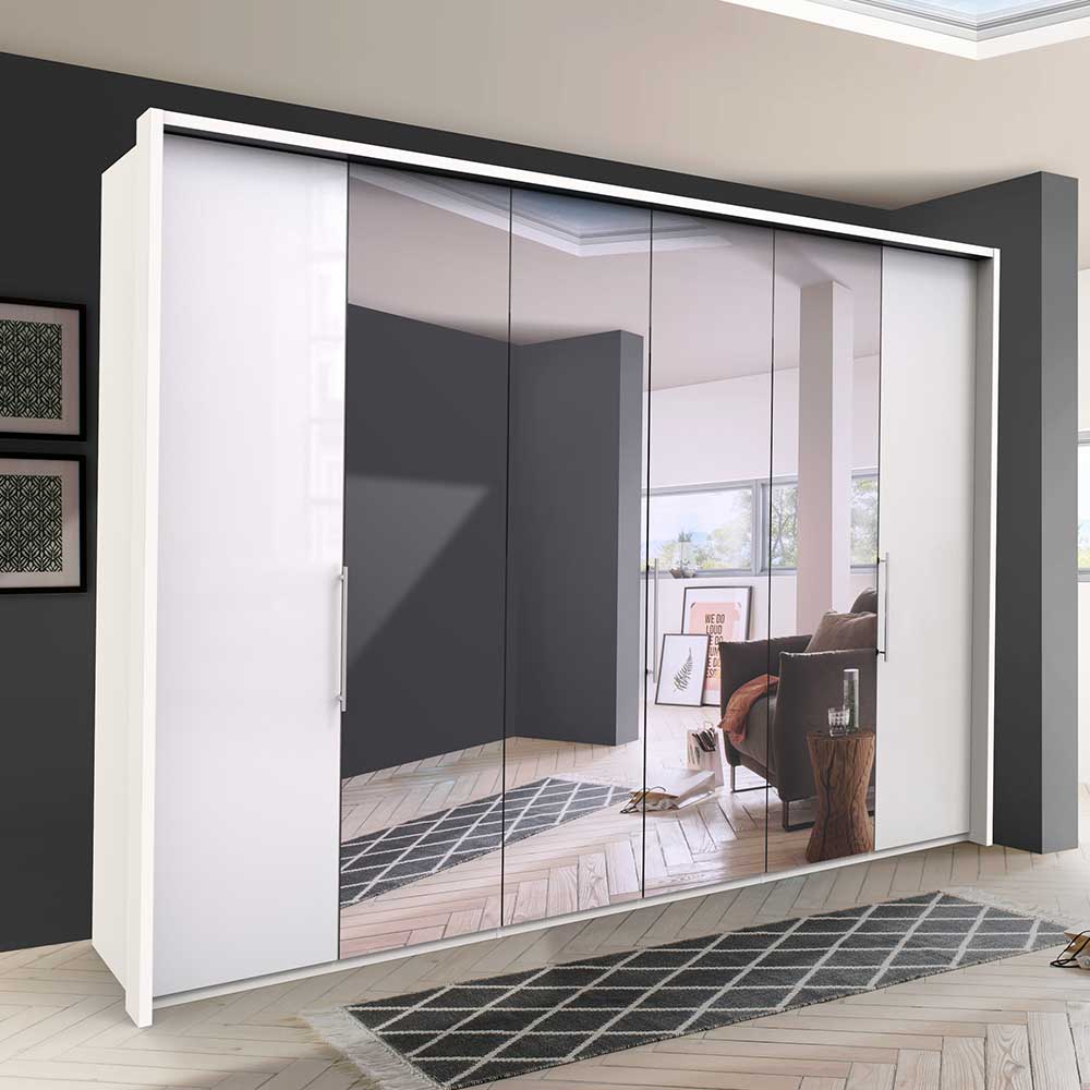Schlafzimmerschrank mit Spiegel & Glas Front in Weiß - Dolienca