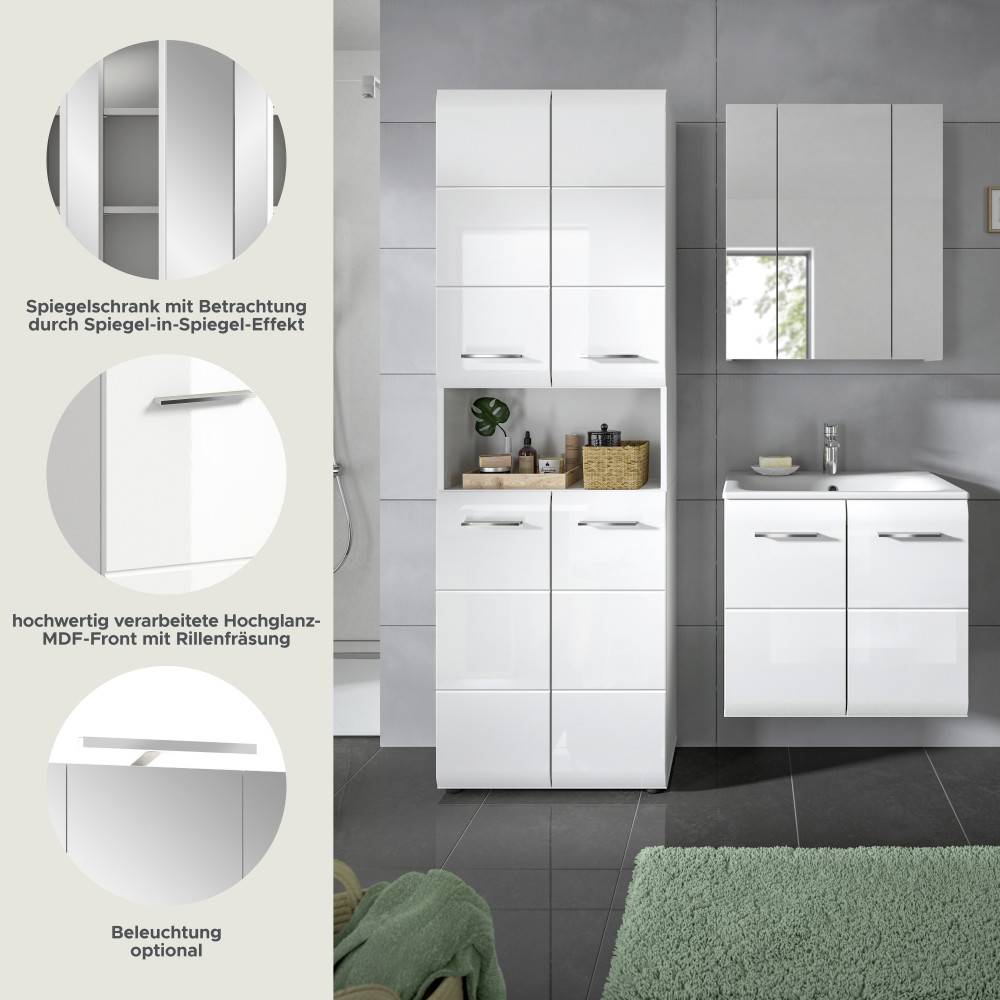Spiegelschrank mit Spiegel-in-Spiegel-Effekt und hochwertiger Hochglanz-MDF-Front – Clona