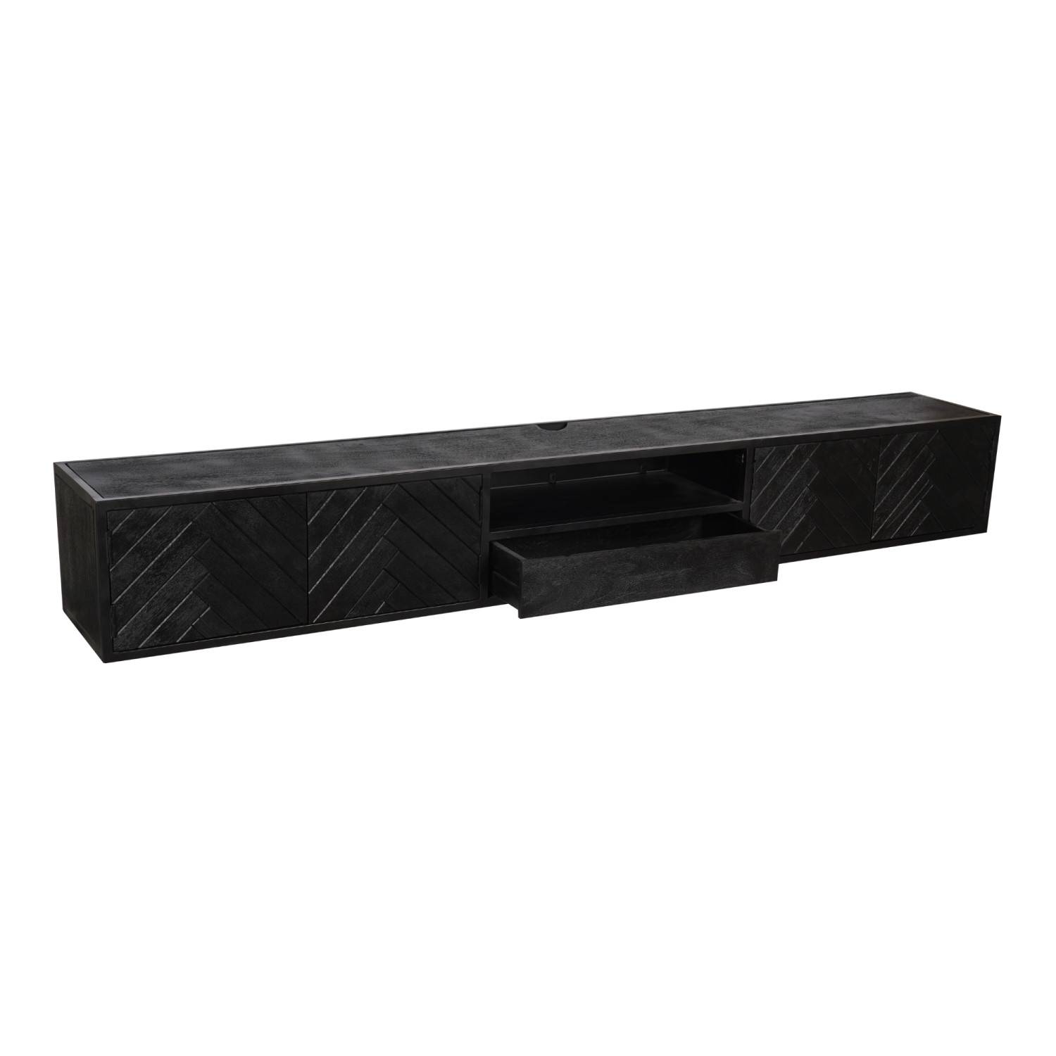 Schwarzes TV Board mit geschnitztem Muster - Lida IV